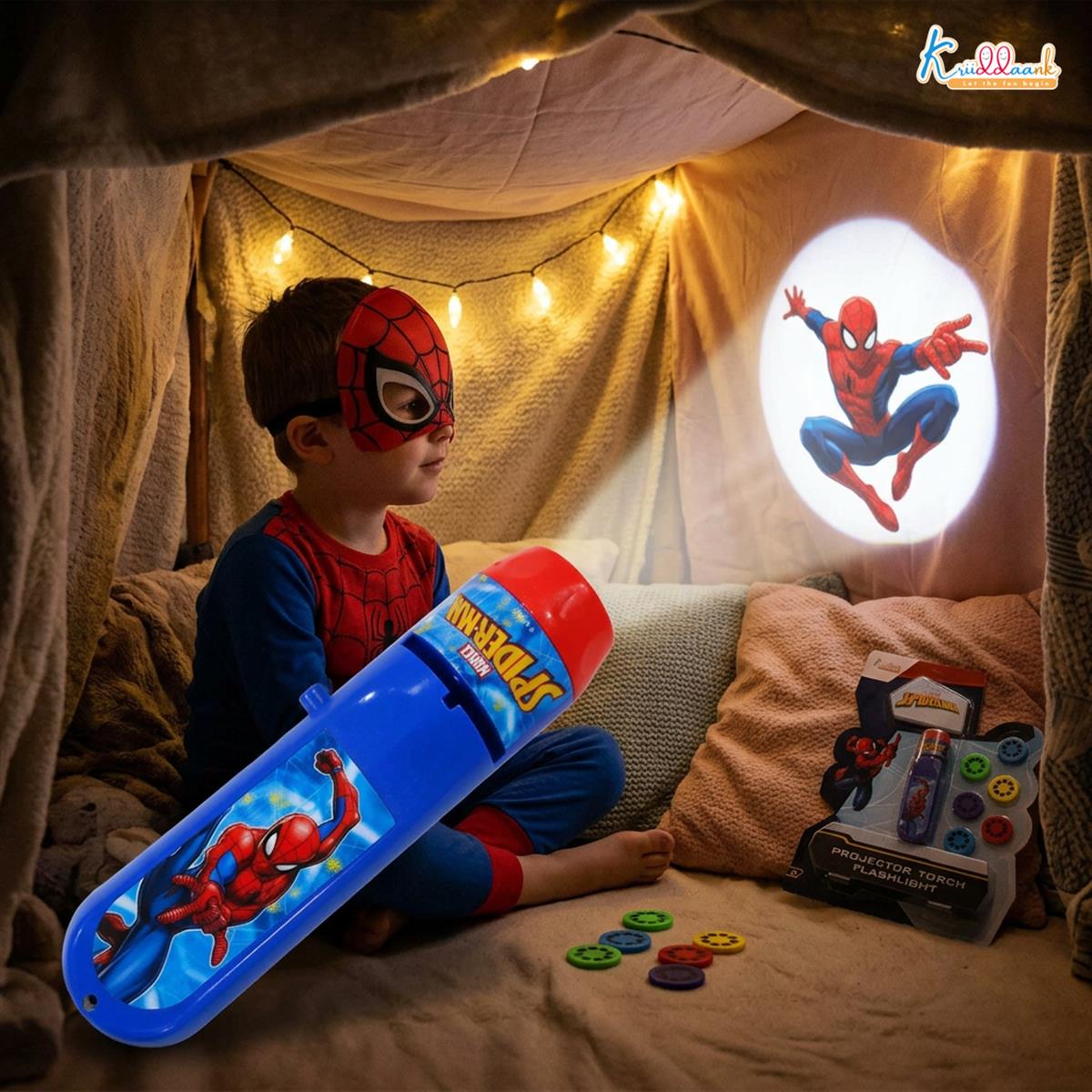 Spiderman Handheld Projector Torch & Drawing Set for Kids, Battery Operated Marvel Heroes Flashlight with 3 Slides, 24 Patterns, Stencils & Markers, Educational Creative Tracing Toy for Boys 3+