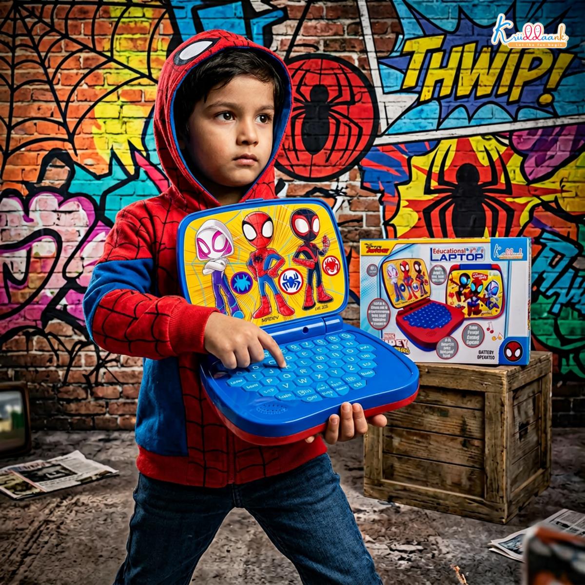 Spiderman Educational Laptop for Kids - Interactive Alphabet & Number Learning Toy with Music & Sound, Early Development Preschool Computer, Safe & Non-Toxic Learning Tool for Ages 3+