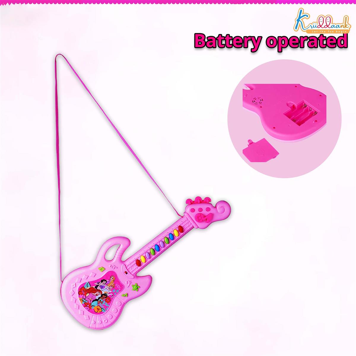 Disney Princess Musical Guitar for Toddlers - Sing-Along Karaoke Junior Music Toy with Built-in Tones - Pink Rockstar Interactive Toy Guitar for Girls Ages 3+ - Safe & Educational Birthday Gift