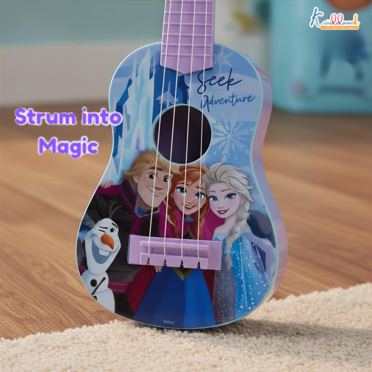 Frozen Elsa & Anna Big Toy Guitar for Girls - 4-String Adjustable Acoustic Musical Instrument with Pick - Lightweight & Portable Educational Toy for Kids Age 3+ Years, Turkish Blue