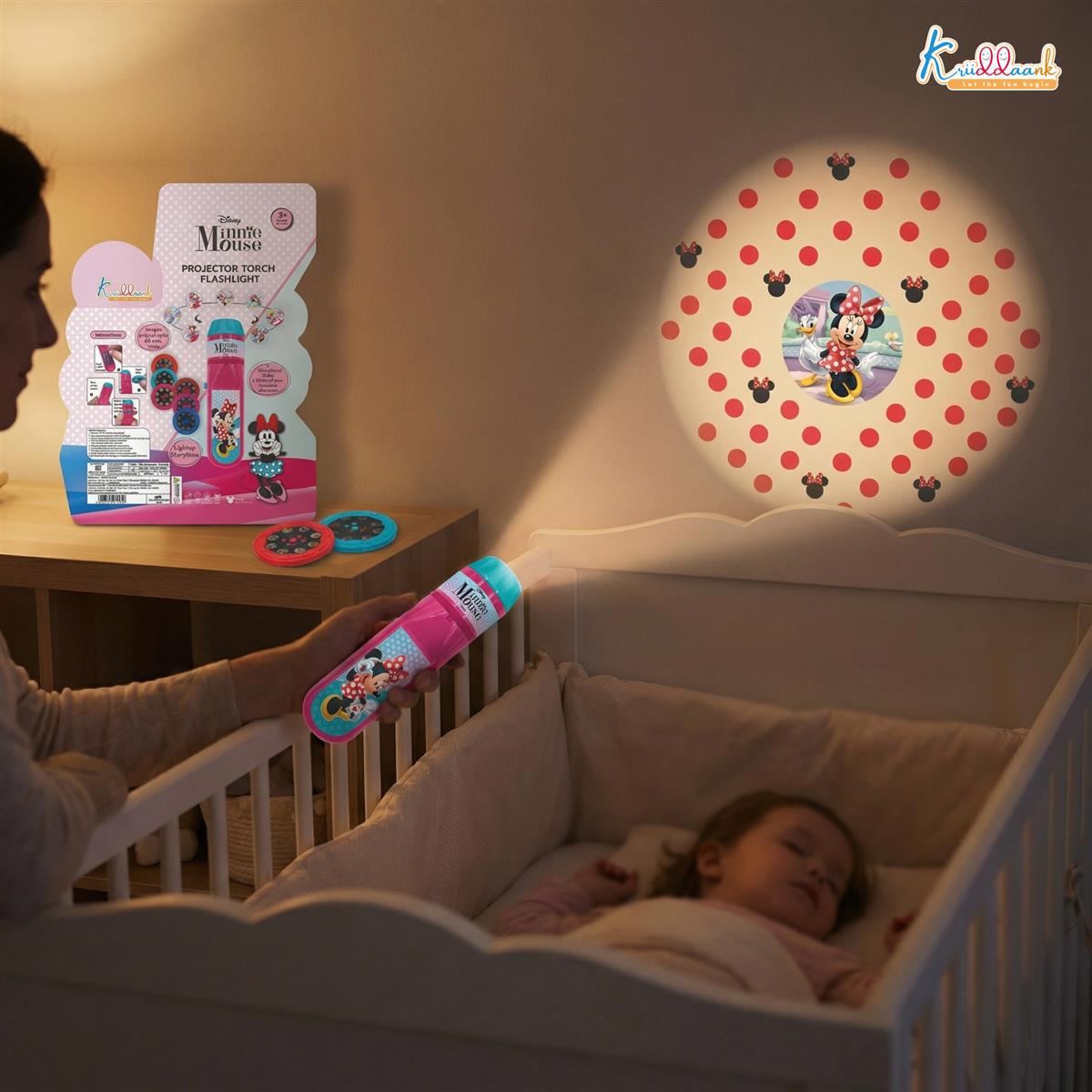 Disney Minnie Mouse Projector Torch Flashlight for Kids (3+ Years) â€“ Includes 3 Character Slides, 24 Pattern Projections â€“ Educational Bedtime Storytime Toy â€“ Portable Pink LED Flashlight