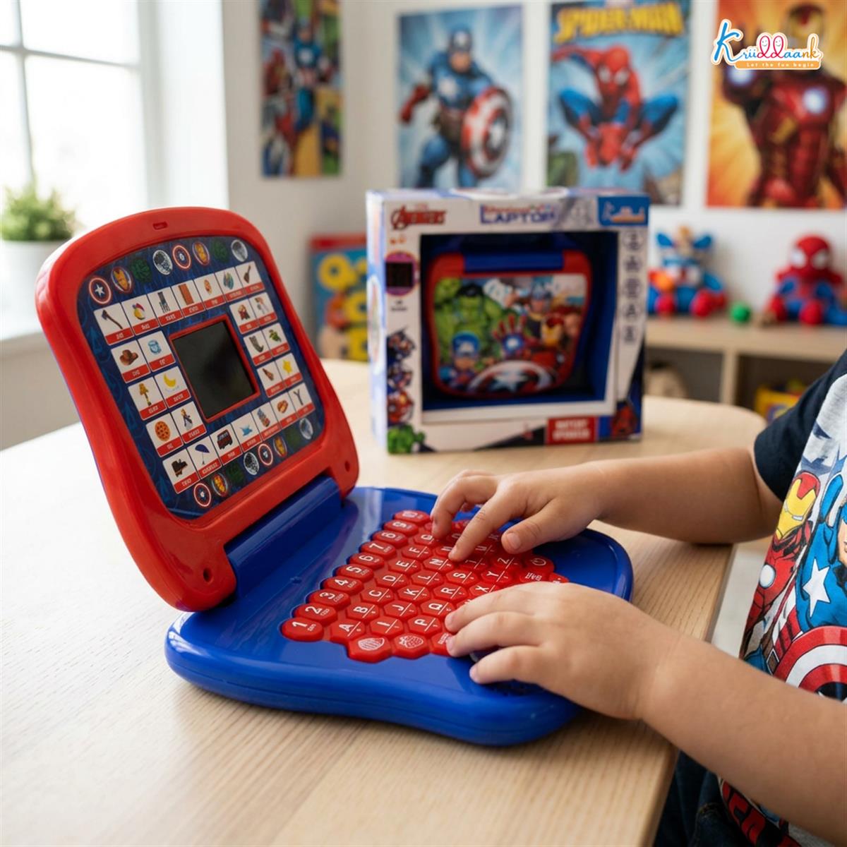 Marvel Avengers Theme Educational Laptop for Kids - Interactive Pre-School Learning Toy with Screen, Music, Alphabet & Number Keys - Fun Educational Gift for Boys & Girls 3+ Years (Red & Blue)