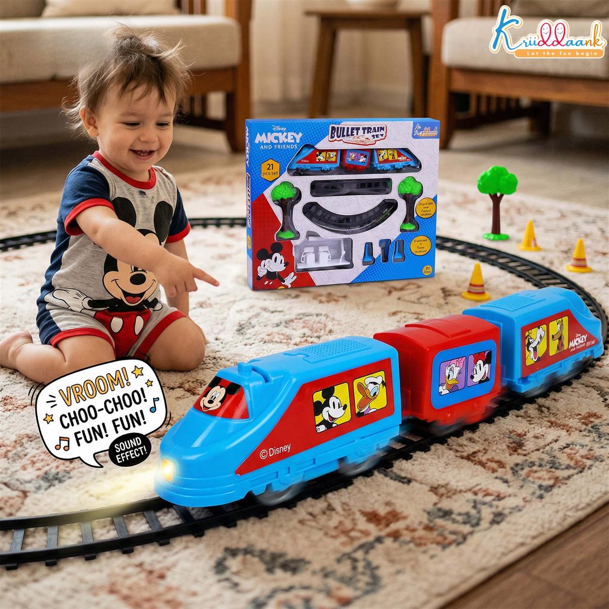 Kriiddaank Mickey Mouse Big Bullet Train Set for Kids (21 Pcs) - Educational Toy with Easy-to-Assemble Tracks & Sound Effects - Battery Operated Learning Toy for Boys & Girls, 3+ Years