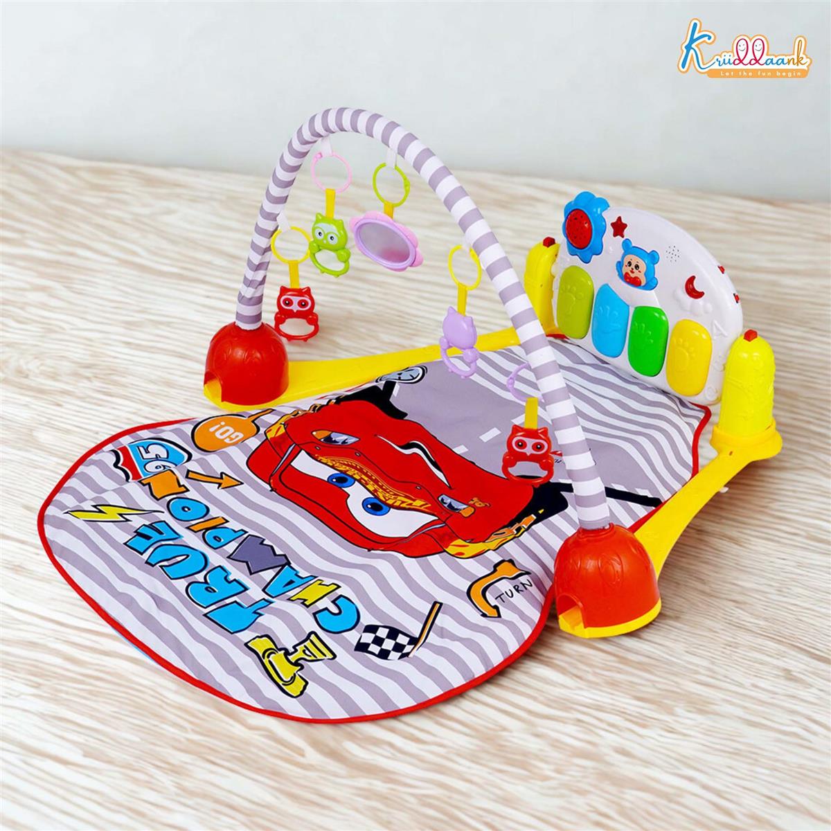 Disney Cars Theme Musical Baby Gym for Infants â€“ Activity Play Mat with Kick & Play Piano Keyboard, Lights, Music & Hanging Rattles, Developmental Sensory Toy for Boys & Girls (0-3 Years)