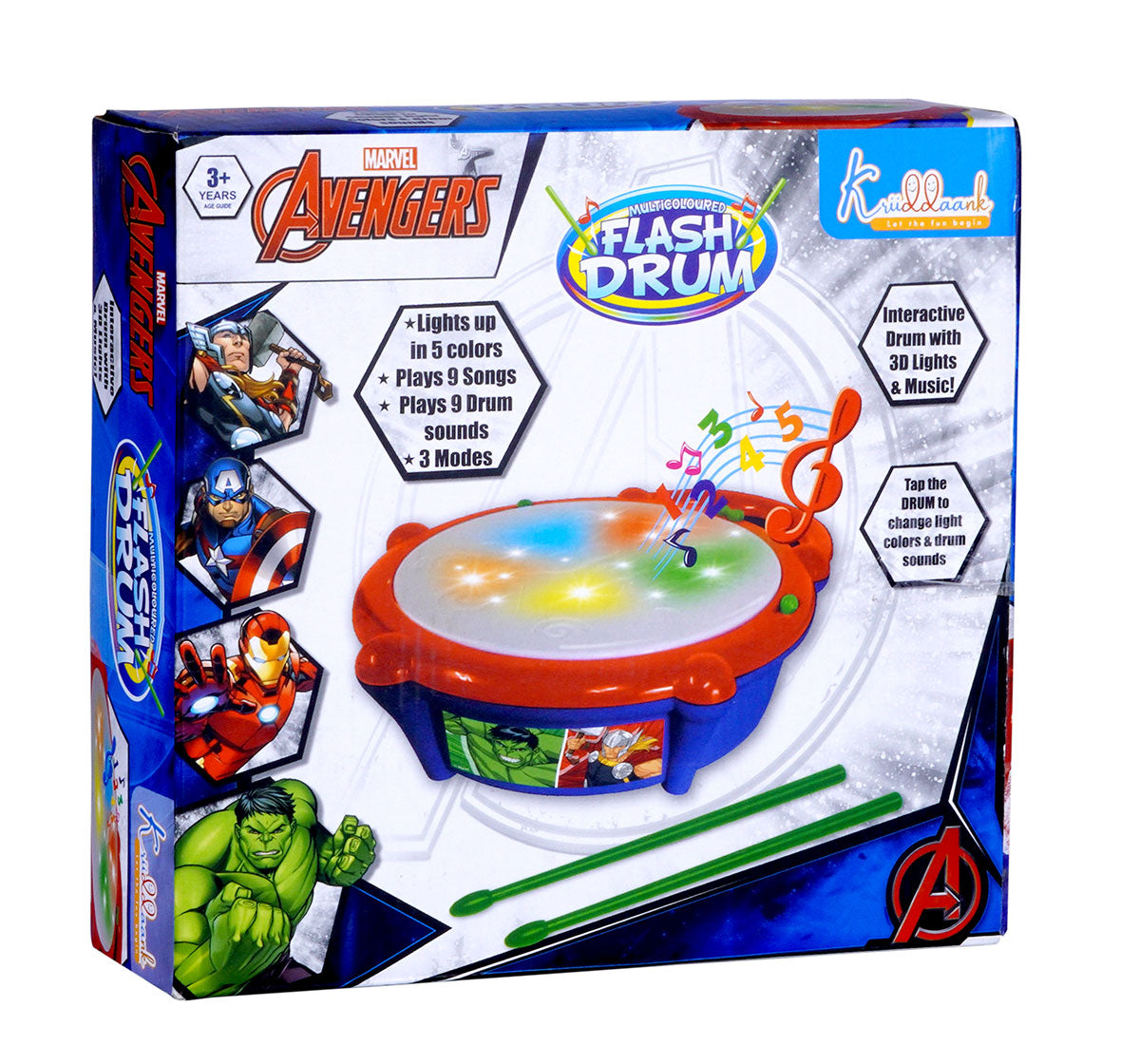 Kriiddaank  Flash Drum AvengersFlash Drum Avengers toyFlash Drum musical toy for young childrenAvengers drum toy for toddlersDrum with sticksAction drum toys
