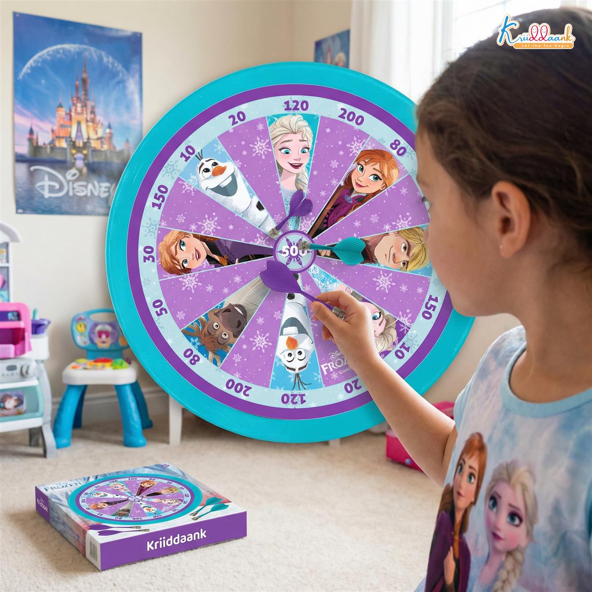 Kriiddaank Frozen 2-in-1 Double Fun Dartboard & Ludo Game for Kids - Safe Indoor Wall Target Shooting Game, Durable MDF Board, Ideal Birthday Gift for Boys & Girls 3+ Years (Multicolor)