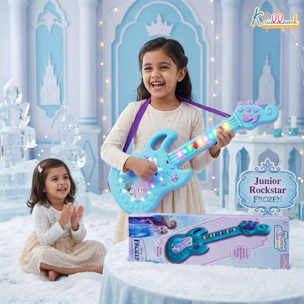 Frozen Theme Musical Guitar for Kids with Elsa & Anna - Lights & Sound Toy, Turkish Blue, Educational Music Toy for Boys & Girls Ages 3+, Battery Operated (44cm)