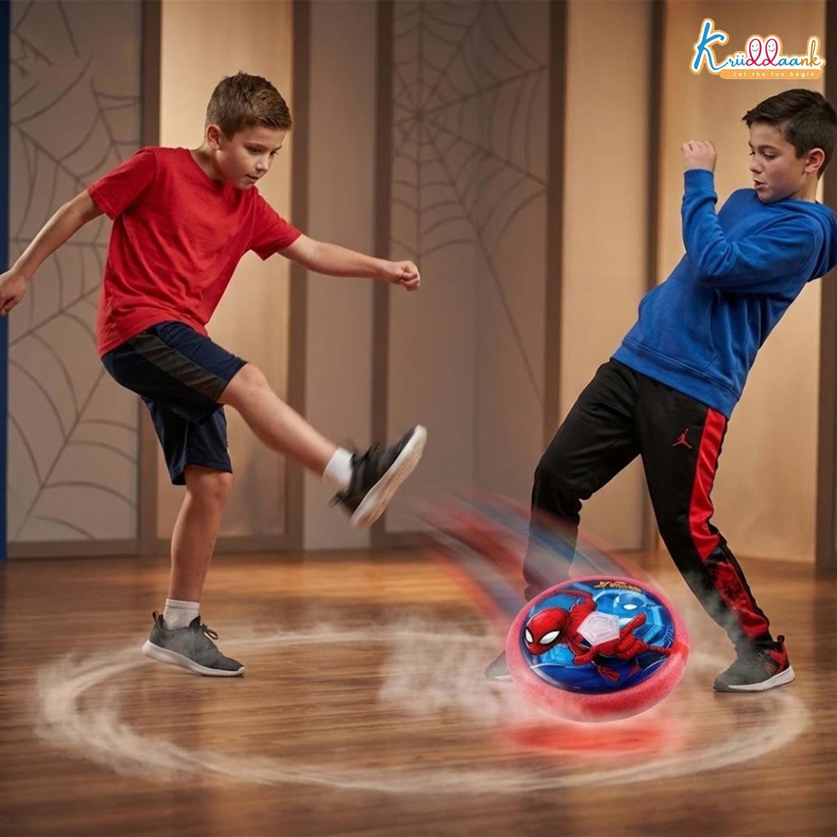 Spiderman Hover Football Toy for Kids - Air Power Indoor Soccer Ball with LED Lights & Soft Foam Bumper - Safe Floor Glider for Home Play - Superhero Themed Birthday Gift for Boys and Girls 3+