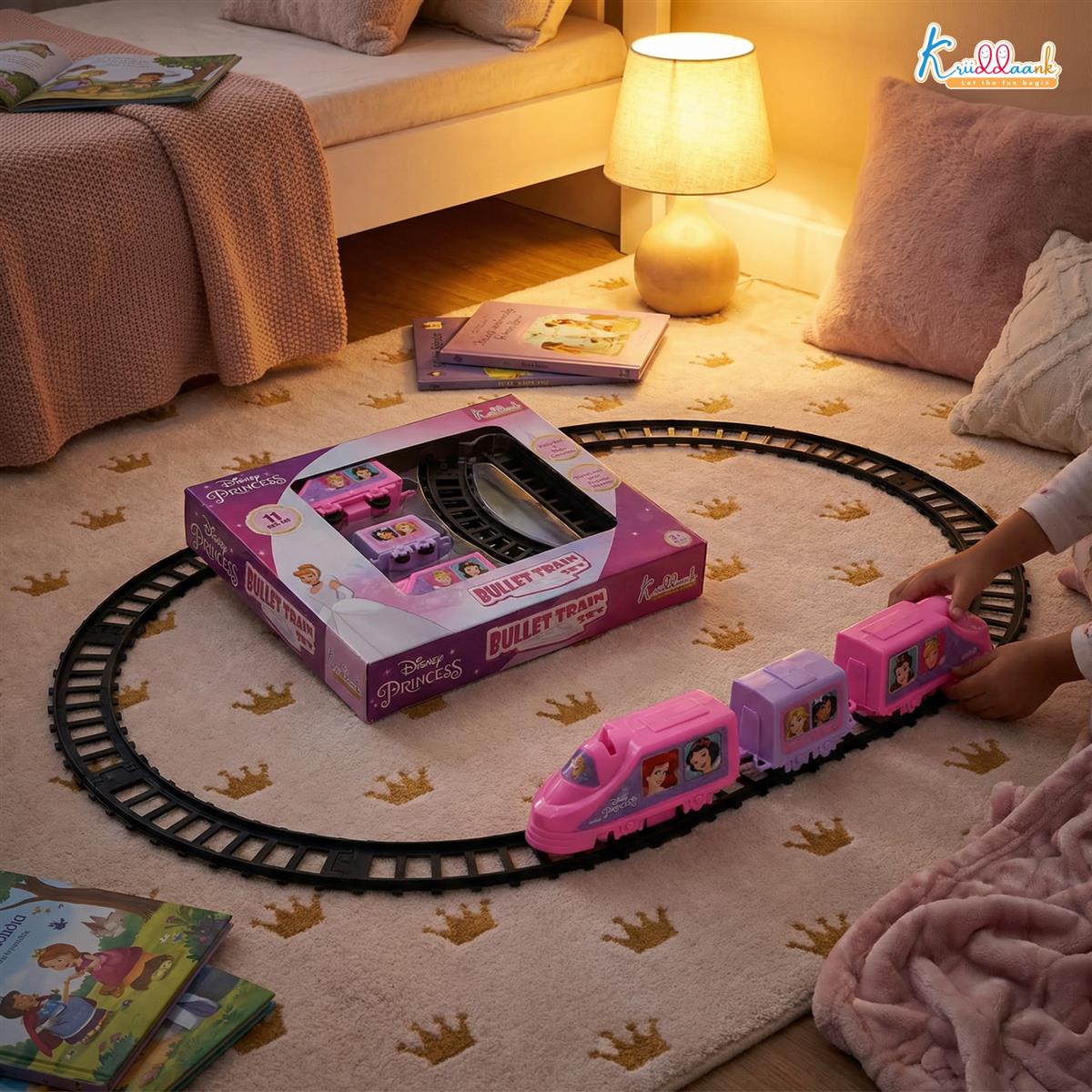 Kriiddaank Disney Princess Train Set for Girls (11-Piece) - Interactive Fairytale Playset with Sound Effects, Battery-Operated Motorized Tracks & 3 Coaches - Educational Gift for Kids Ages 3+
