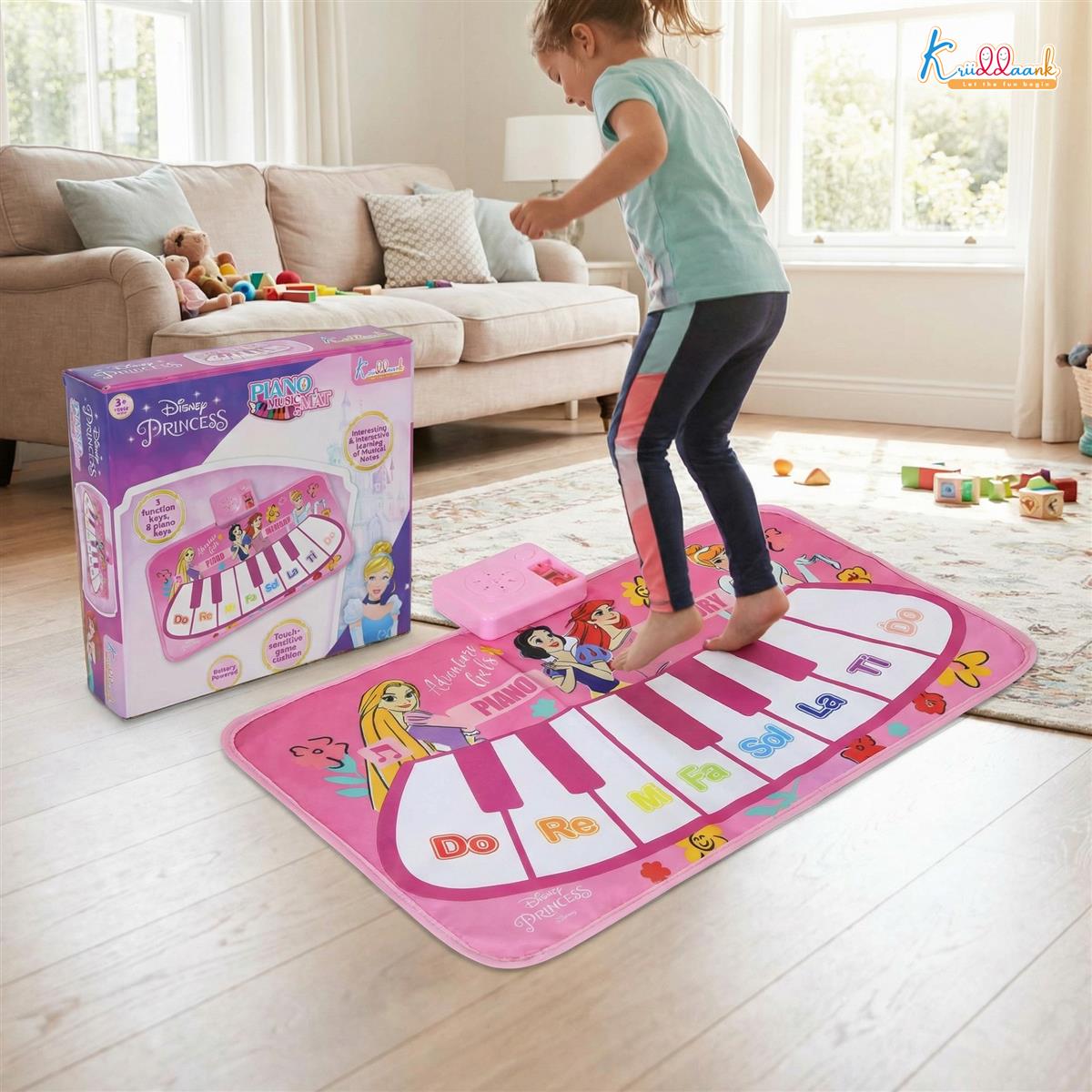 Disney Princess Portable Piano Music Mat for Kids | 8 Keys & Interactive Sounds Roll-Up Floor Mat | Educational Musical Toy for Girls 3+ Years | Lightweight & Foldable Playmat