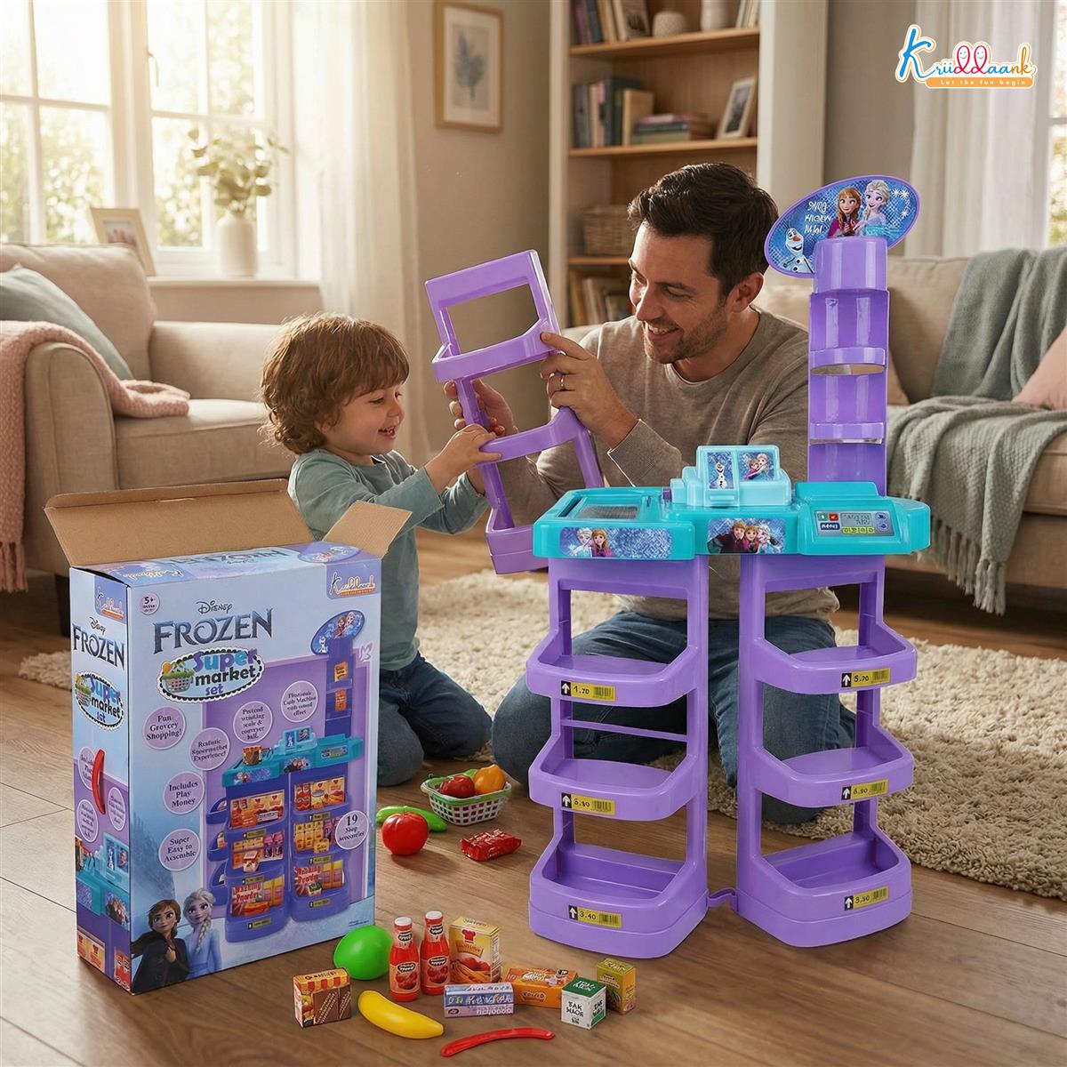 Frozen Supermarket Set for Kids - Grocery Store Playset with Electronic Cash Register, Scanner, Sound & Music, 20 Accessories | Elsa & Anna Disney Theme Toy for Kids Ages 5+ (Turkish Blue)