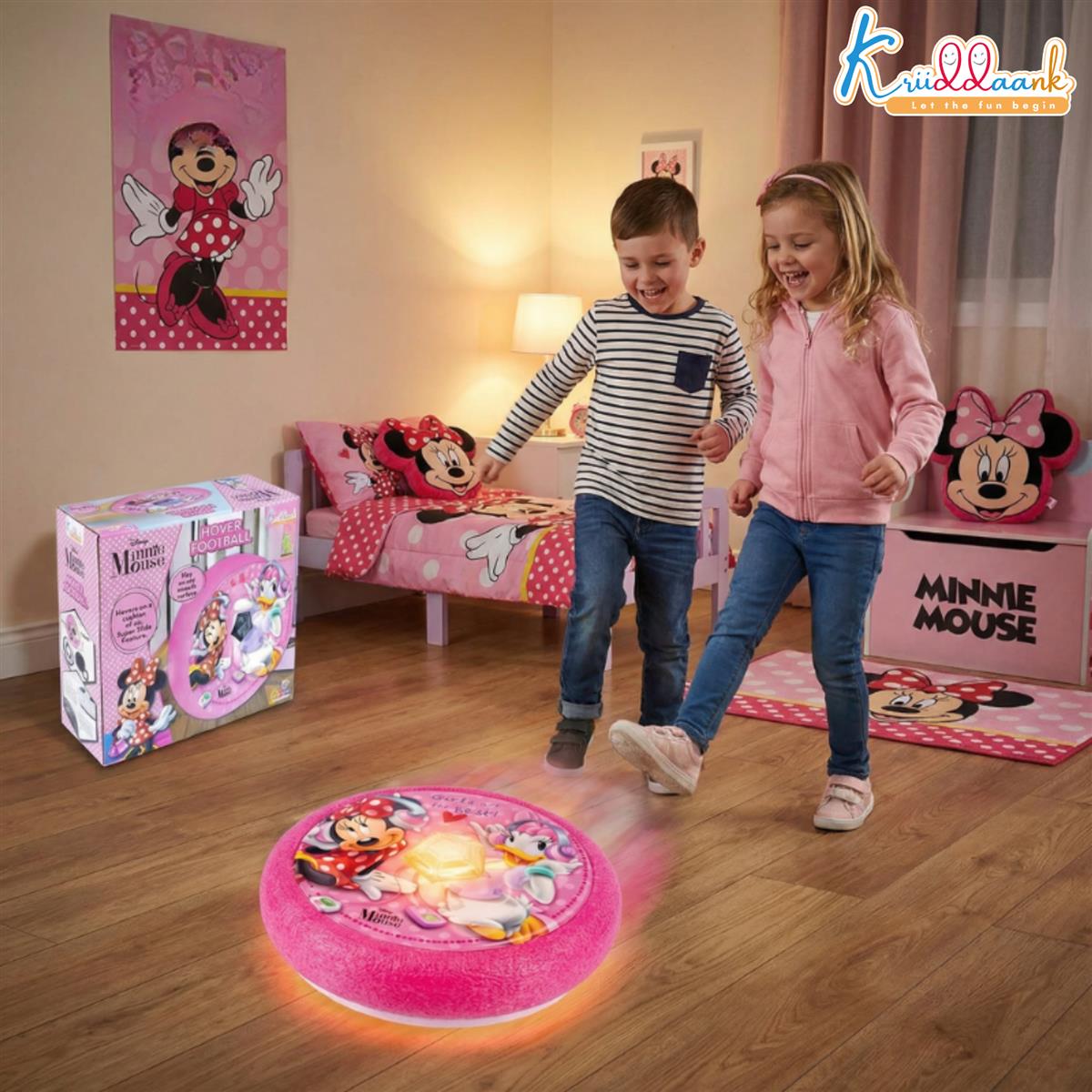 Minnie Hover Football - LED Light-Up Air Power Indoor Soccer Ball with Soft Foam Bumper & Super Slide Feature, Safe Gliding Game for Girls & Kids 3+, Pink Character Gift