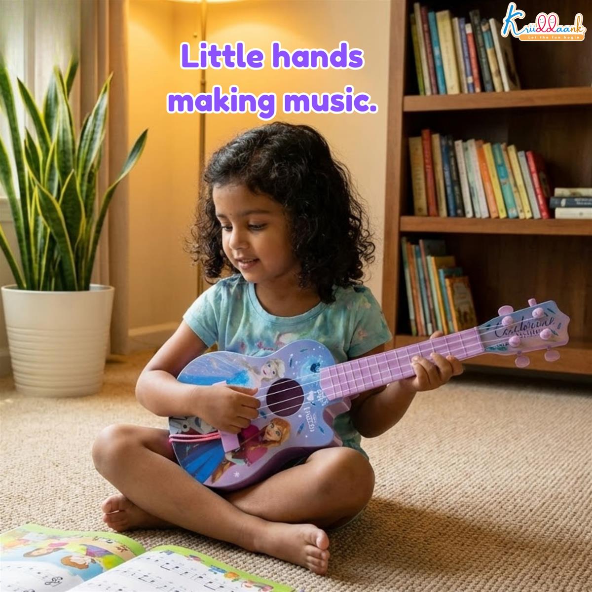 Frozen Theme Guitar (Small) for Kids - 4 String Mini Fingerstyle Musical Instrument - Short Scale Acoustic Toy Guitar - Best Educational Birthday Gift for Boys & Girls 3+ Years, Turkish Blue