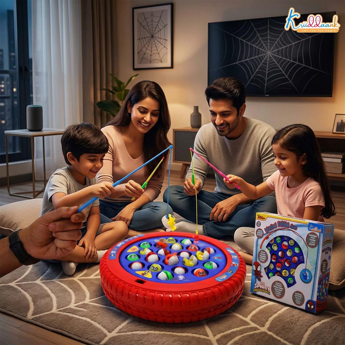 Spiderman Musical Rotating Fishing Game for Kids - Underwater Adventure Theme | Battery Operated Interactive Toy with 21 Fishes & 4 Poles | Fun Educational Game for Boys & Girls Age 3+ Years