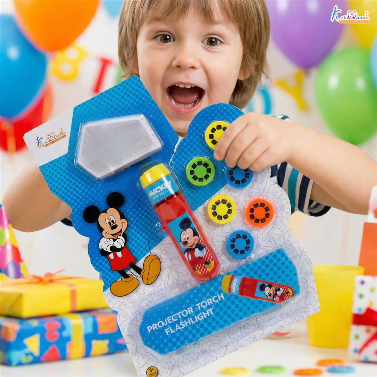 Disney Mickey Mouse Projector Torch for Kids - Portable Handheld Storytelling Flashlight with 3 Slides & 24 Images, Bedtime Night Light & Educational Learning Toy for Boys & Girls 3+ Years