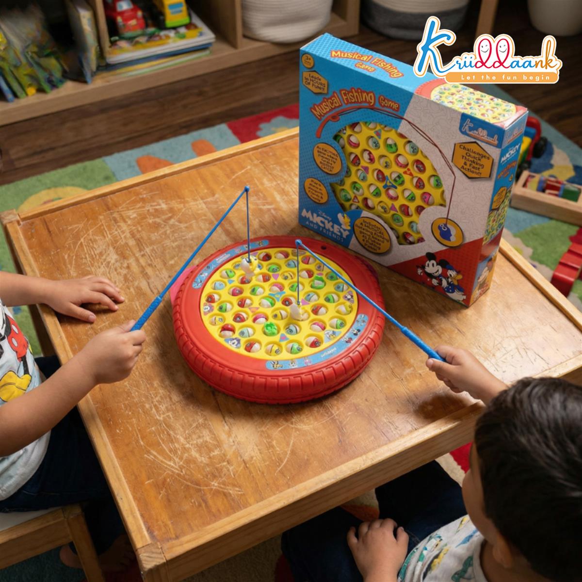 Mickey Mouse Musical Fishing Game for Kids - Electronic Rotating Board with 45 Fishes & 4 Poles, Battery Operated Interactive Ocean Theme Toy, Educational Gift for Boys & Girls 3+ Years Old