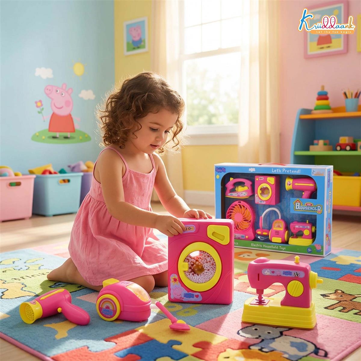 Peppa Pig Mini Household Toys 6-Piece Set for Kids | Includes Washing Machine, Sewing Machine, Vacuum, Fan, Hair Dryer & More | Battery Operated with Lights & Motion | Role Play Set for Ages 3+