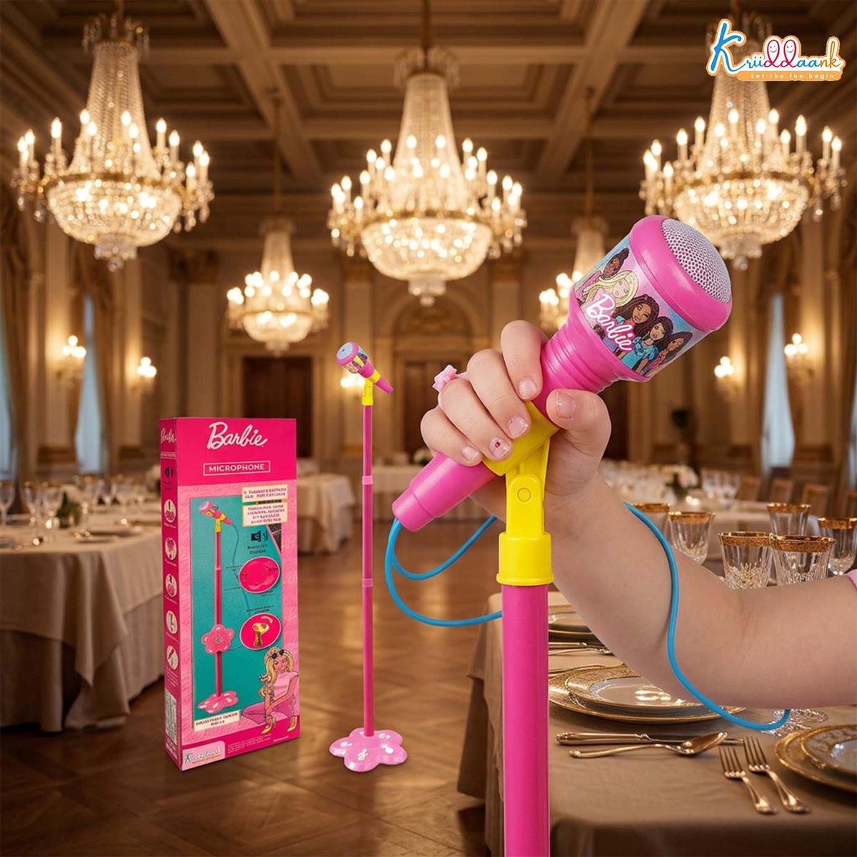 Mattel Barbie Theme Microphone - Portable Wireless Karaoke Mic with Adjustable Stand for Kids, Bluetooth & USB Connectivity, Interactive Musical Singing Toy for Girls 3+ Years, Pink