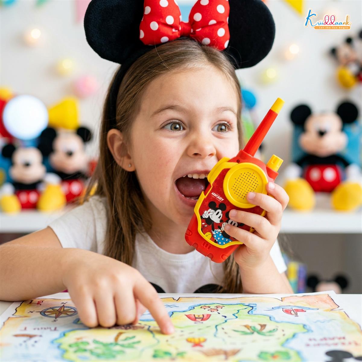 Mickey Mouse Walkie Talkie Set for Kids - 75m Range 2-Way Radios for Boys & Girls, Red, Battery Operated Outdoor Communication Toy for Camping & Hiking, Non-Toxic & Child Safe - Ideal Gift for Age 3+