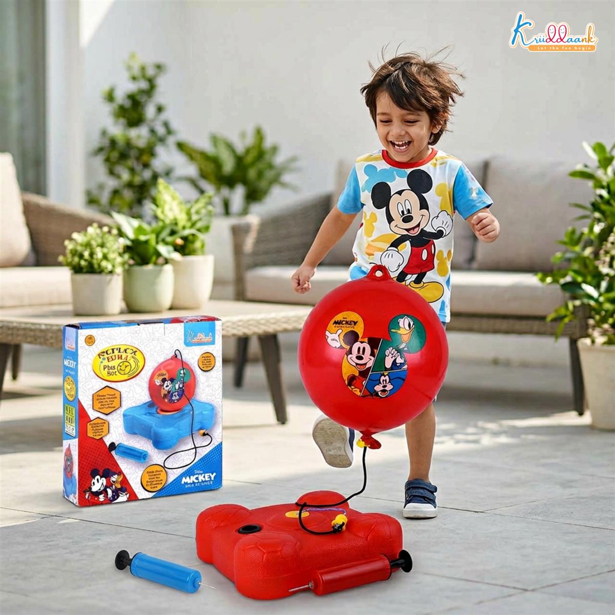 Disney Mickey Reflex Soccer Ball Set for Kids - Solo Football Training Kit with Recoil Action Rebound Ball, Indoor & Outdoor Sports Game for Boys & Girls Aged 3+ Years, Red