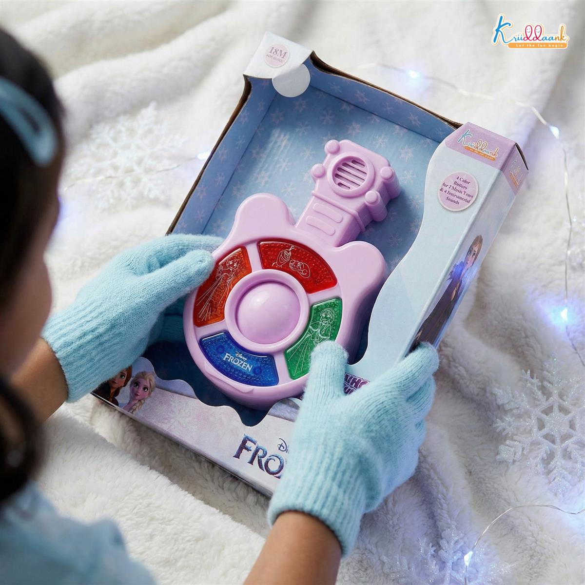 Frozen Mini Music Guitar - Portable Musical Instrument Toy for Kids with 4 Sound Buttons & Lights - Battery Operated Educational Gift for Boys & Girls Ages 3+