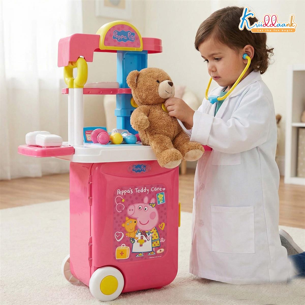 Hasbro Peppa Pig Doctor Set - Portable Medical Cart with Lights & 9 Accessories, Pretend Play Nurse & Doctor Kit for Kids Aged 3+, Pink Multipurpose Trolley Toy, Best Gift for Toddlers