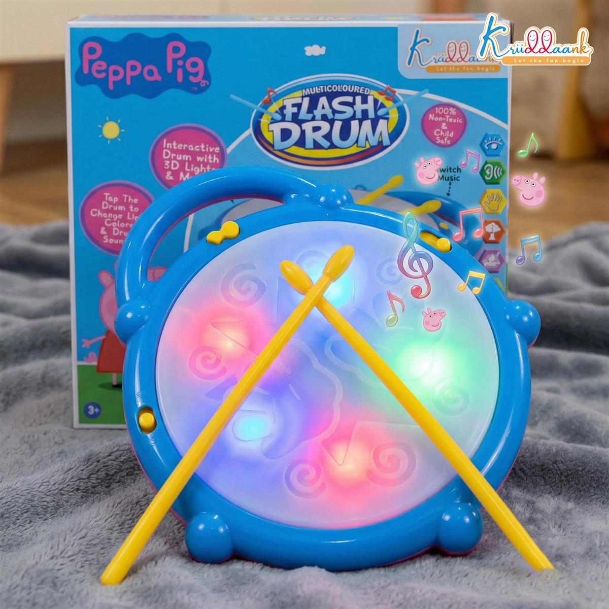 Hasbro Peppa Pig Theme Flash Drum Musical Toy with 3D LED Lights, 9 Songs & 9 Drum Sounds - Interactive Rhythm & Beats Toy for Kids 3+ Years - Pink Educational Sensory Toy