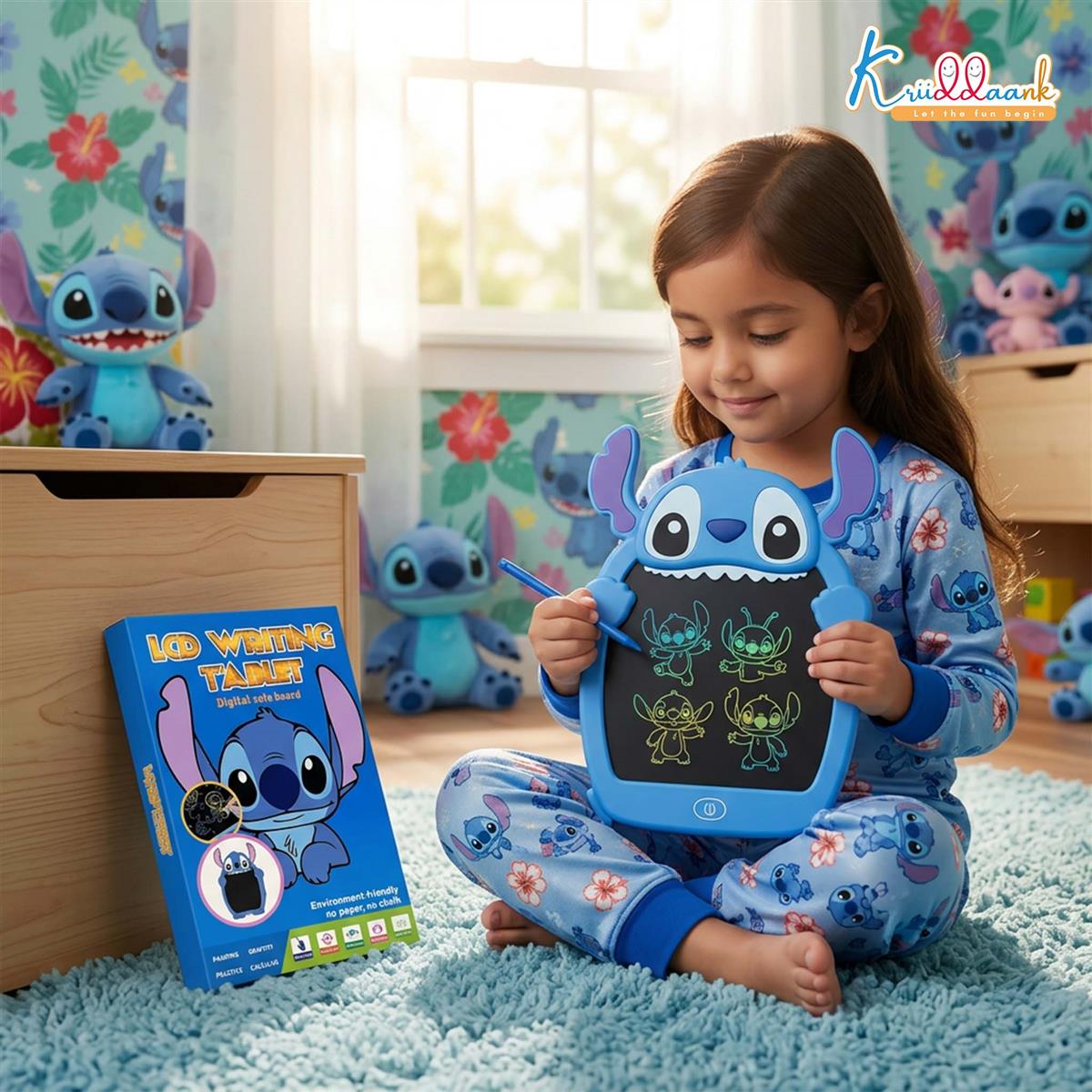 Kriiddaank Stitch LCD Writing Magic Tablet for Kids - 8.5 Inch Colorful Drawing Pad, Portable Doodle Board, Educational Toy & Travel Game, Birthday Gift for Boys & Girls Ages 3-9, Blue