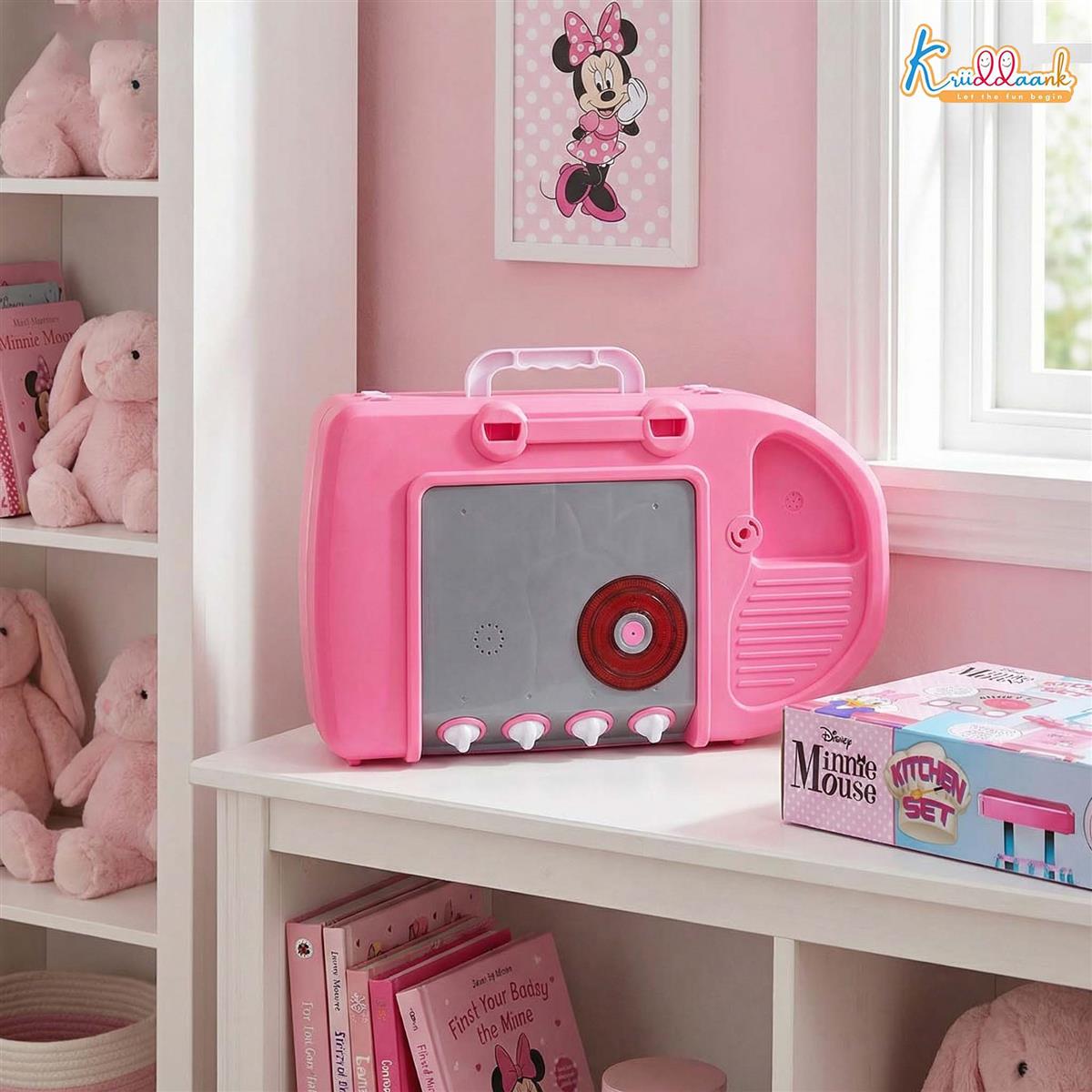 Kriiddaank Minnie Themed Kitchen Set for Kids - Disney Pretend Play Cooking Toy with Lights & Sound, Oven, Gas Stove, Sink & 18 Accessories, Pink Kitchen Playset for Girls 3+ Years