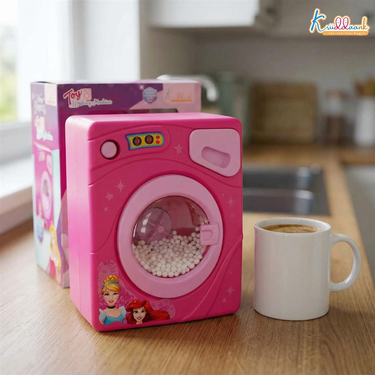 Disney Princess Interactive Family Washing Machine Toy for Toddlers - Battery Operated Housekeeping Toy with Lights & Rotating Action - Educational Pretend Play Home Appliance for Kids 3+ (Pink)