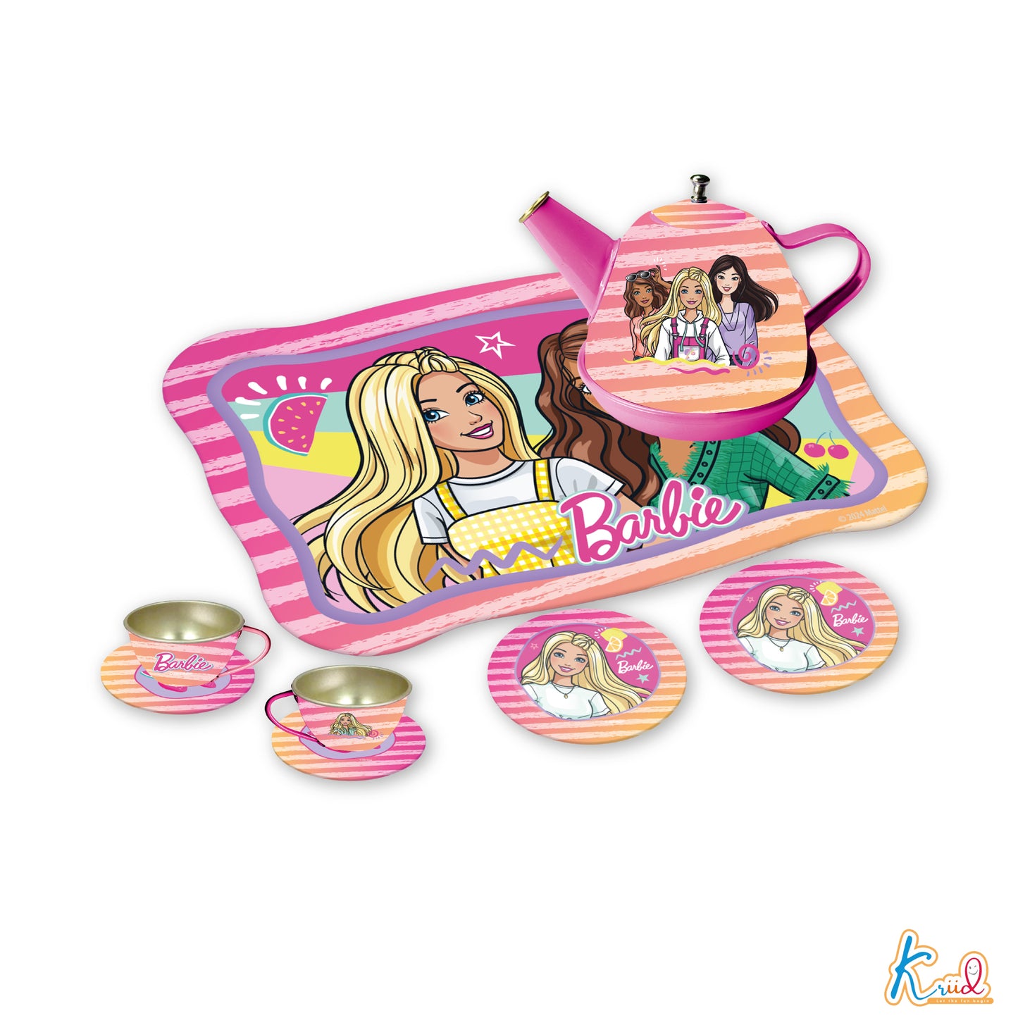 Kriiddaank ChildrenteaSet-BarbieThemeByMattelToy Tea Set for Girls BarbieBarbie Tea Set for KidsMattel Barbie Tea PlaysetBarbie toy tea set for birthday giftsDurable Barbie tea set for children