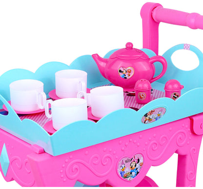Kriiddaank TeaTrolleySet-MinnieThemeTTS-100530ByDisneyTrolley Tea Set for GirlsTea Set with Cups & SaucersTea Party FunKids' Minnie Toy Tea SetTea Cart for Kids