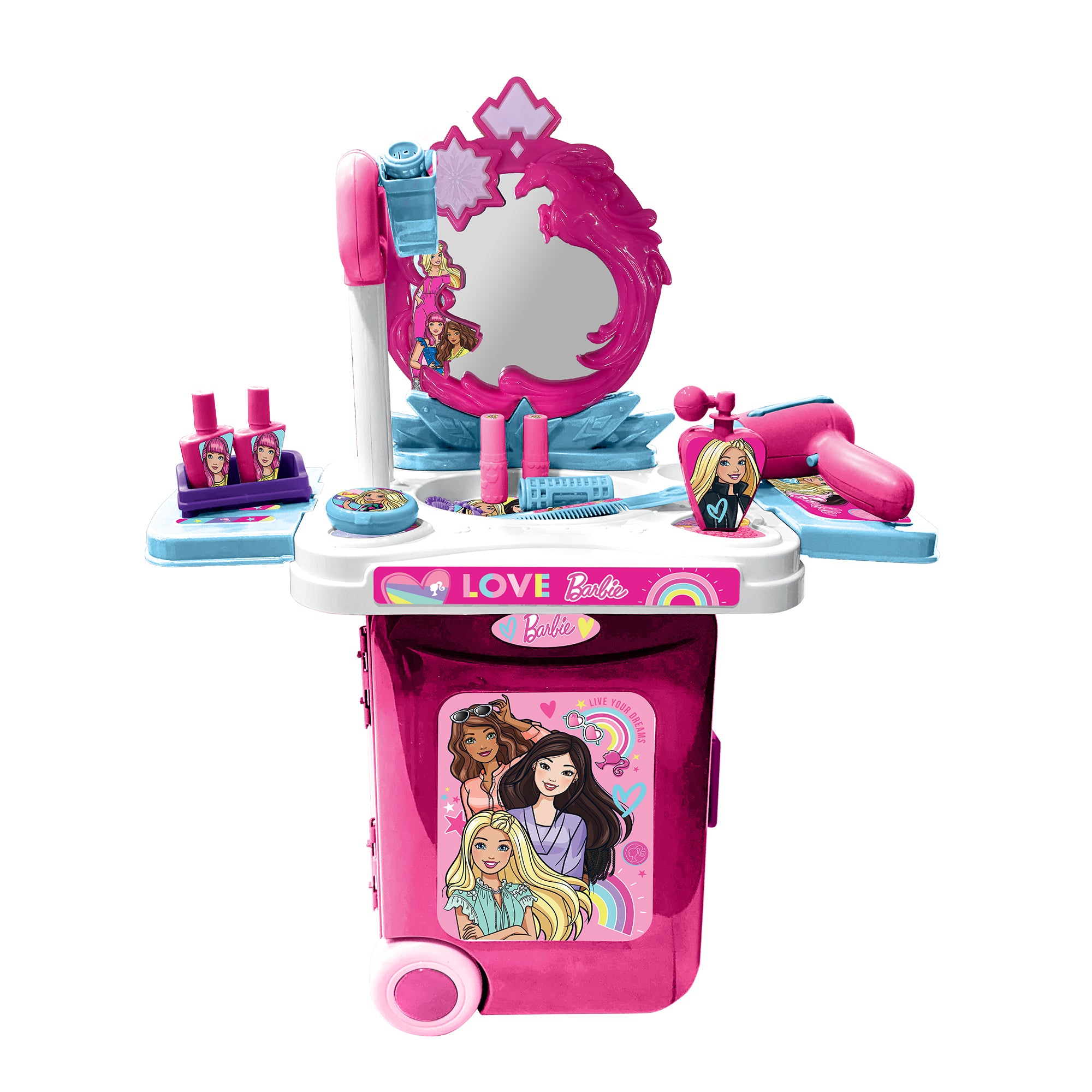 Kriiddaank TrolleyDressingSet-BarbieThemeByMattelChildren's Beauty & Makeup PlaysetBeauty Role Play Set for KidsBarbie Beauty Kit for GirlsStylish Barbie Doll Makeup PlaysetBarbie Fashionista Styling & Makeup Set