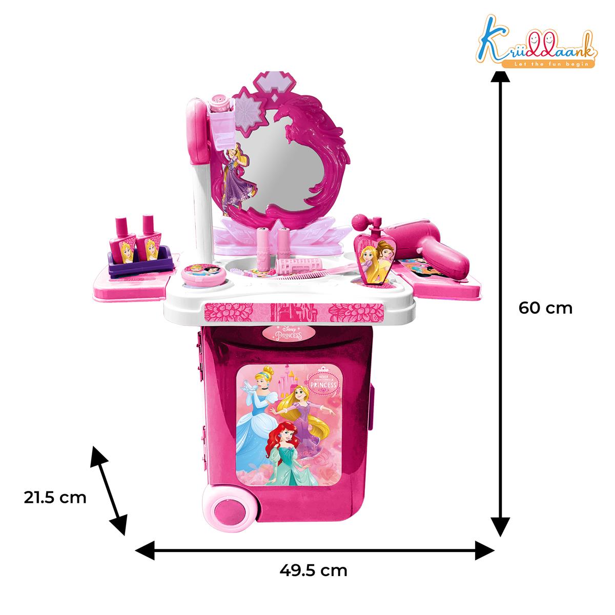 Kriiddaank Disney Princess Dressing Set & Beauty Makeup Kit with Trolley for Girls - 15 Pcs Pretend Play Toy with Music, Lights & Sound - Safe, Interactive Styling Kit for Kids Ages 3+