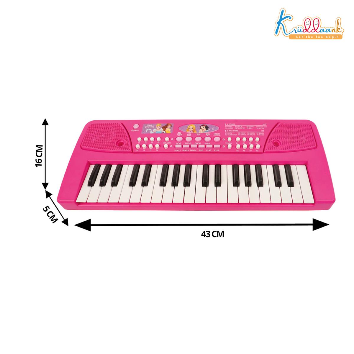 Princess Keyboard Piano for Girls - 37 Keys Musical Toy with Microphone, 8 Rhythms, 8 Tones & USB/Battery Power - Educational Learning Gift for Kids Aged 3+ Years - Pink