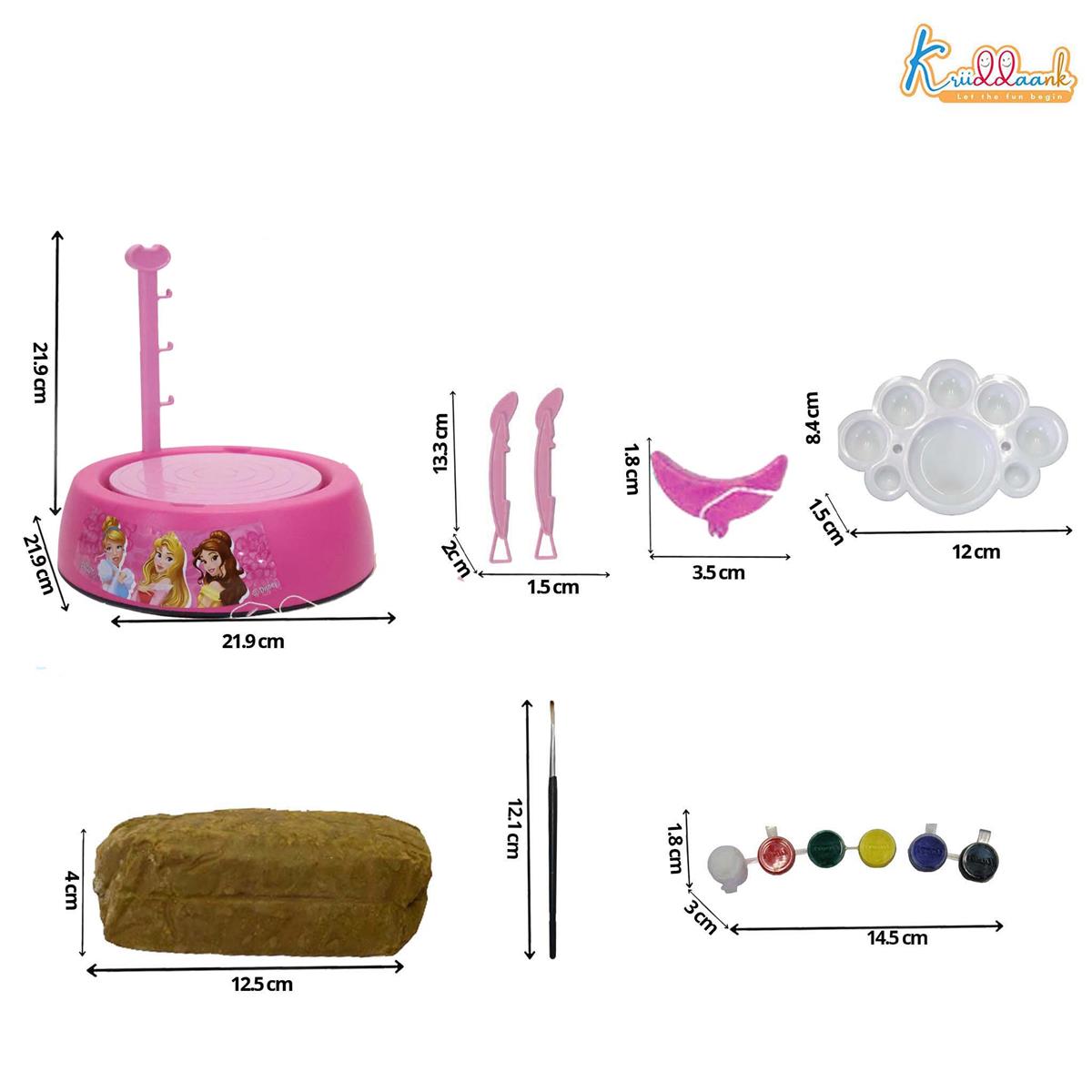 Disney Princess Theme Pottery Wheel Kit - Complete Fairy Tale Clay Art & Crafts Set with 800g Clay, 6 Acrylic Paints, Sculpting Tools & Music - Creative DIY Pottery Studio for Girls 8+ Years