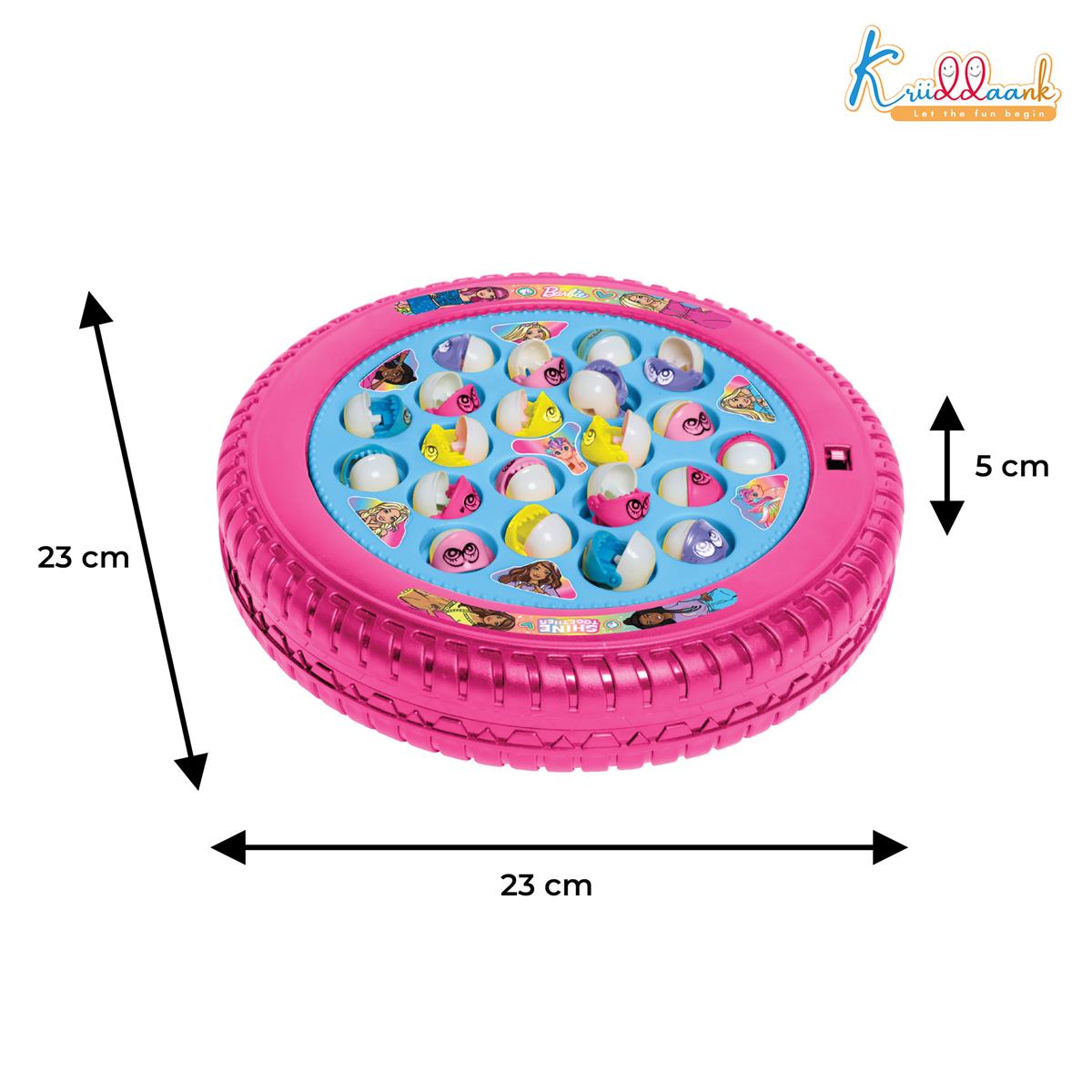 Barbie Musical Fishing Game - Rotating Underwater Adventure Toy for Kids 3+ - Includes 21 Fishes & 4 Fishing Poles - Battery Powered Interactive Pink Game for Girls, Motor Skill Development
