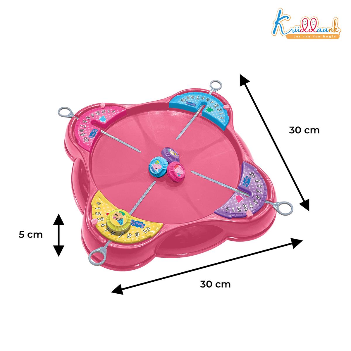 Kriiddaank Peppa Pig Theme Spinning Top Battel Game with Arena Base - Beyblade Style Battle Set for Kids 5+ Years - 4 Tops & Rip Cords - Multiplayer Educational Toy for Boys & Girls (Pink)