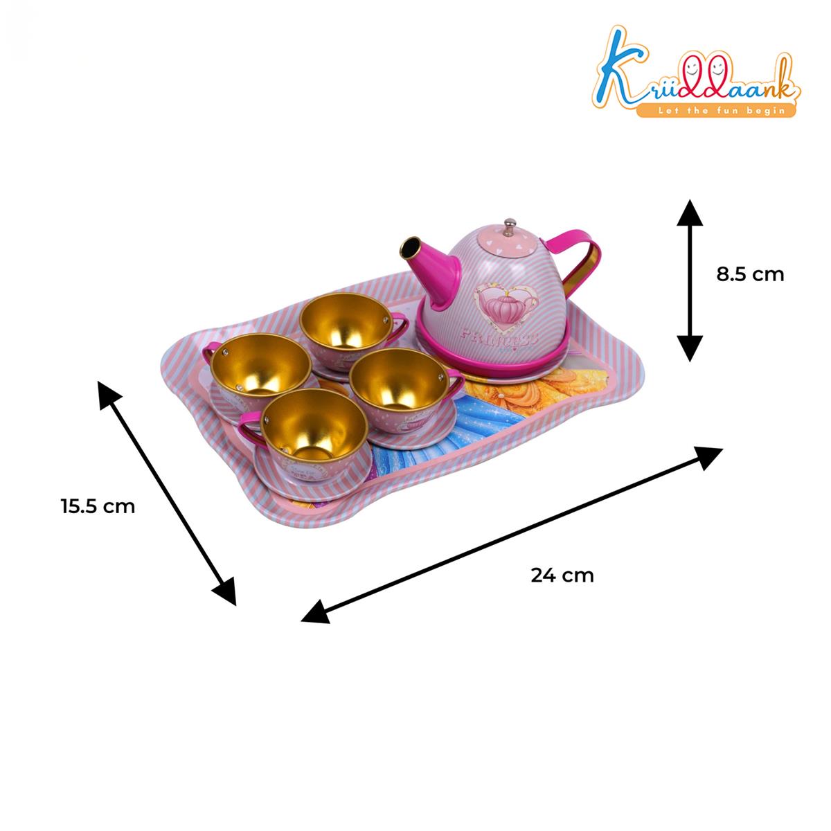 Disney Princess 14-Piece Tin Tea Set for Girls - Portable Fantasy Tea Party Set with Teapot & Cups - Safe & Durable Metal Pretend Play Toy for Kids Ages 3+ (Pink)