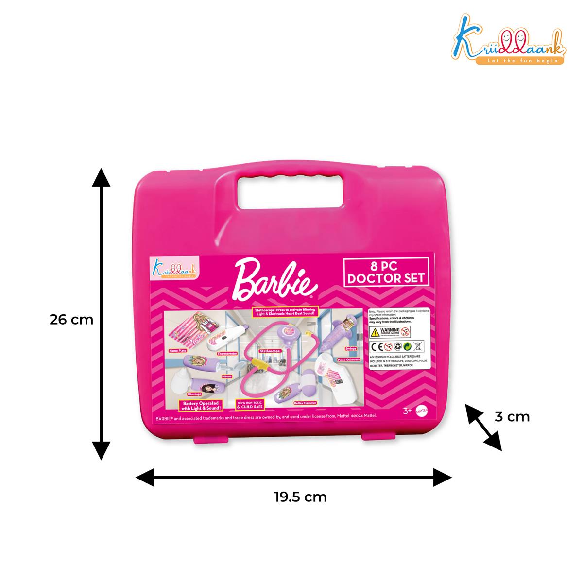 Barbie 8-Piece Doctor Set for Kids 3+ Years, Pink Medical Play Kit with Lights & Realistic Heartbeat Sounds, Non-Toxic Pretend Play Educational Toy Gift for Girls