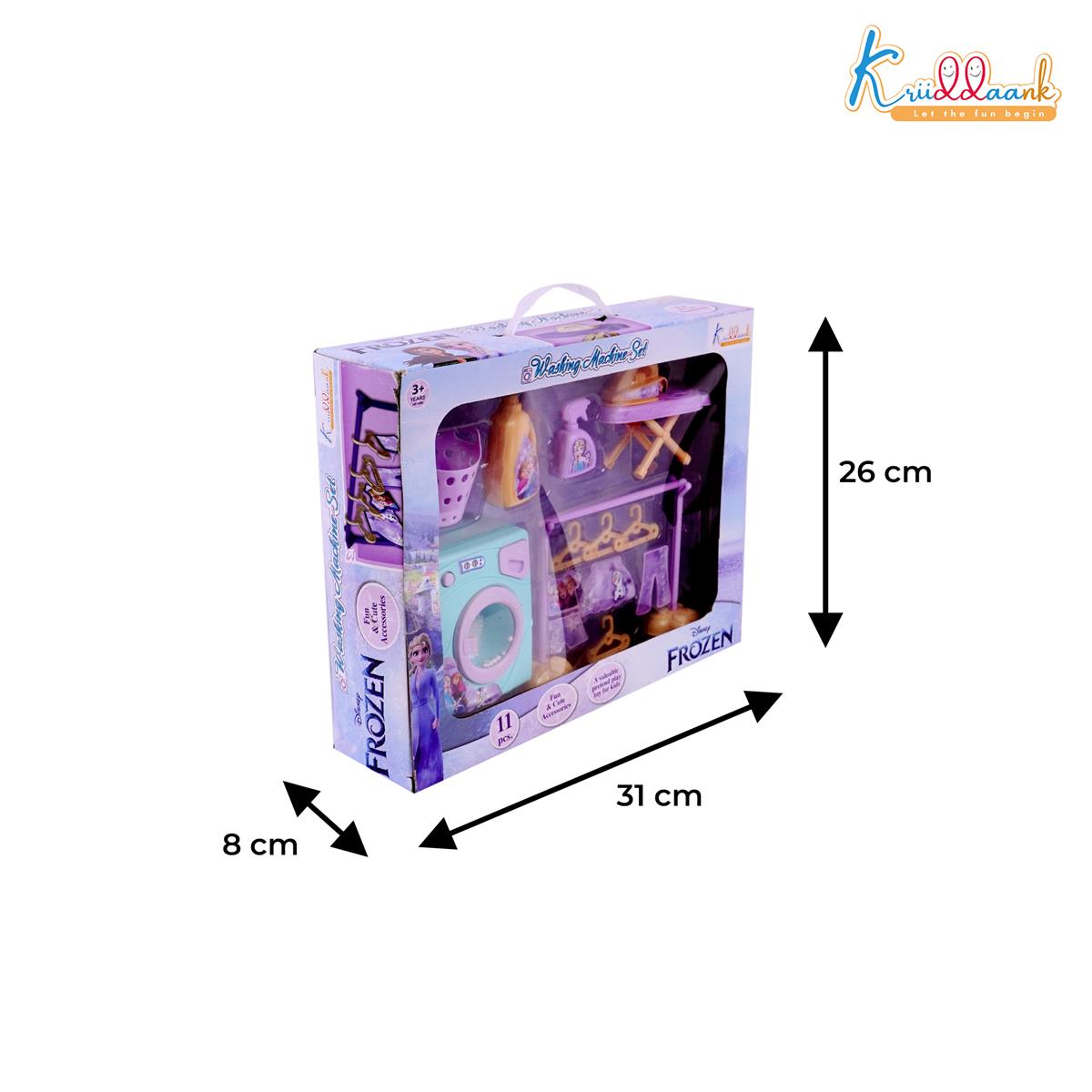 Kriiddaank Frozen Theme Washing Machine Toy Set for Kids - 11-Piece Interactive Disney Magic Home Appliances Pretend Play for Toddlers - Music & Educational Role Play Laundry Set - Ages 3+