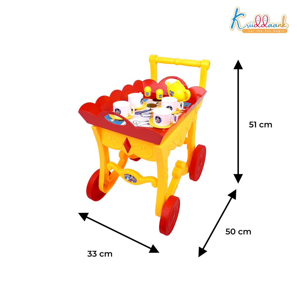 Mickey Tea Trolley - 32 Pcs Disney Character Pretend Play Tea Set for Kids with Lights, Sounds, Electronic Kettle & Saucers, Fun Educational Kitchen Toy for Boys & Girls Age 3+, Red