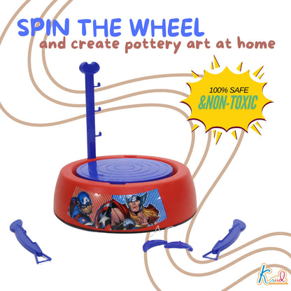 Kriiddaank PotteryWheel-AvengersThemePW-100450ByMarvelSuperhero Pottery Craft Kit for KidsMarvel Avengers Clay Art SetMarvel Themed Arts & Crafts SetBest Pottery Wheel for KidsCreative Superhero Pottery Making Kit