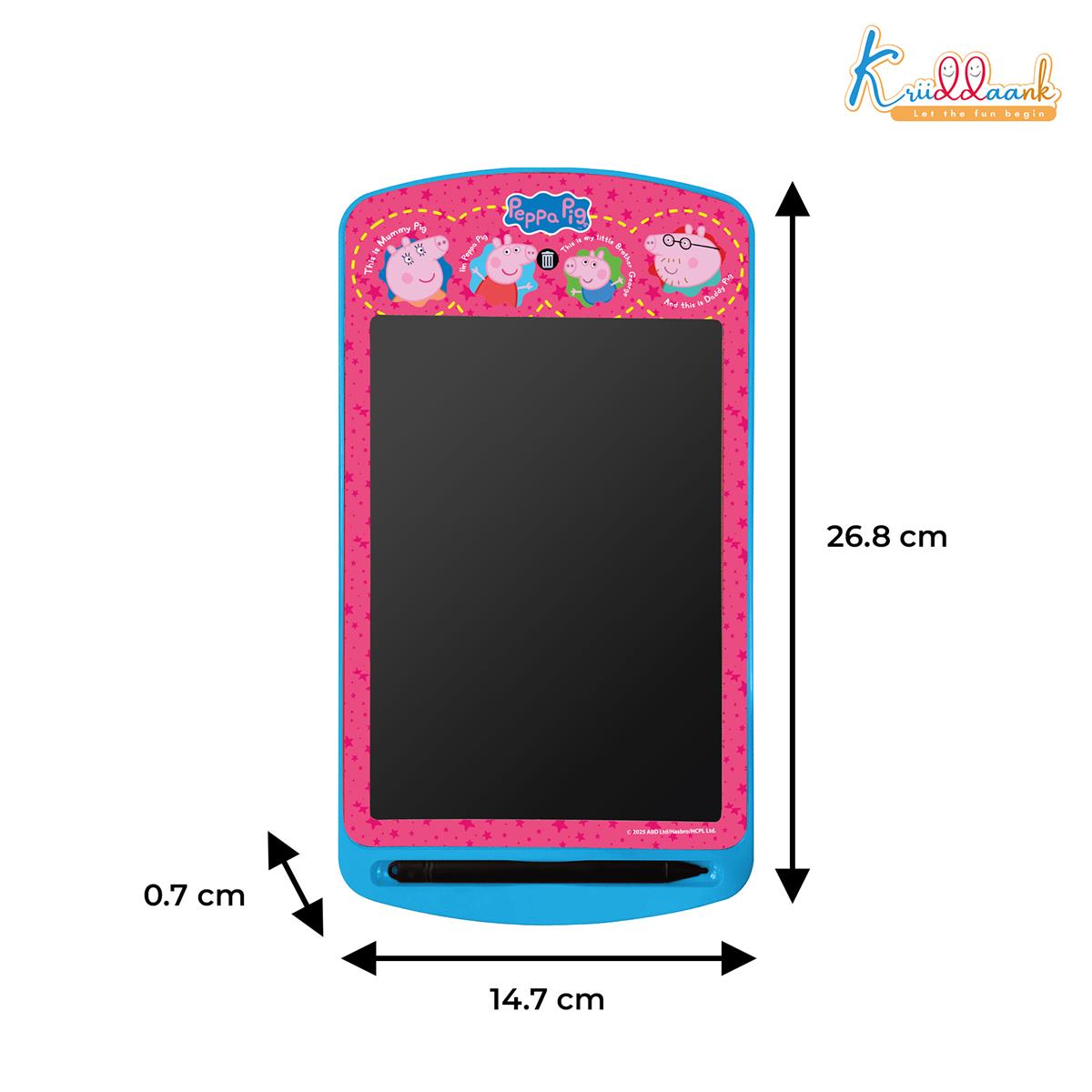 Kriiddaank Peppa Pig 10.5 Inch LCD Writing Tablet & Drawing Pad for Kids - Rewritable Electronic Travel Slate, Birthday Gift for Boys & Girls 3-9 Years, Pink Peppa Theme Educational Toy Board
