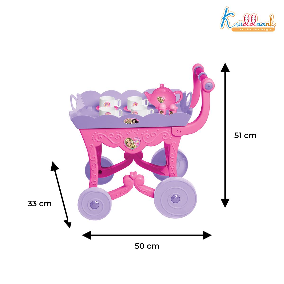 Barbie 32 Pieces Tea Set Trolley for Kids 3Y+ with Music and Sounds, Pink Pretend Play Kitchen Toy Set, Safe & Non-Toxic Musical Tea Party Playset, Ideal Birthday Gift for Girls