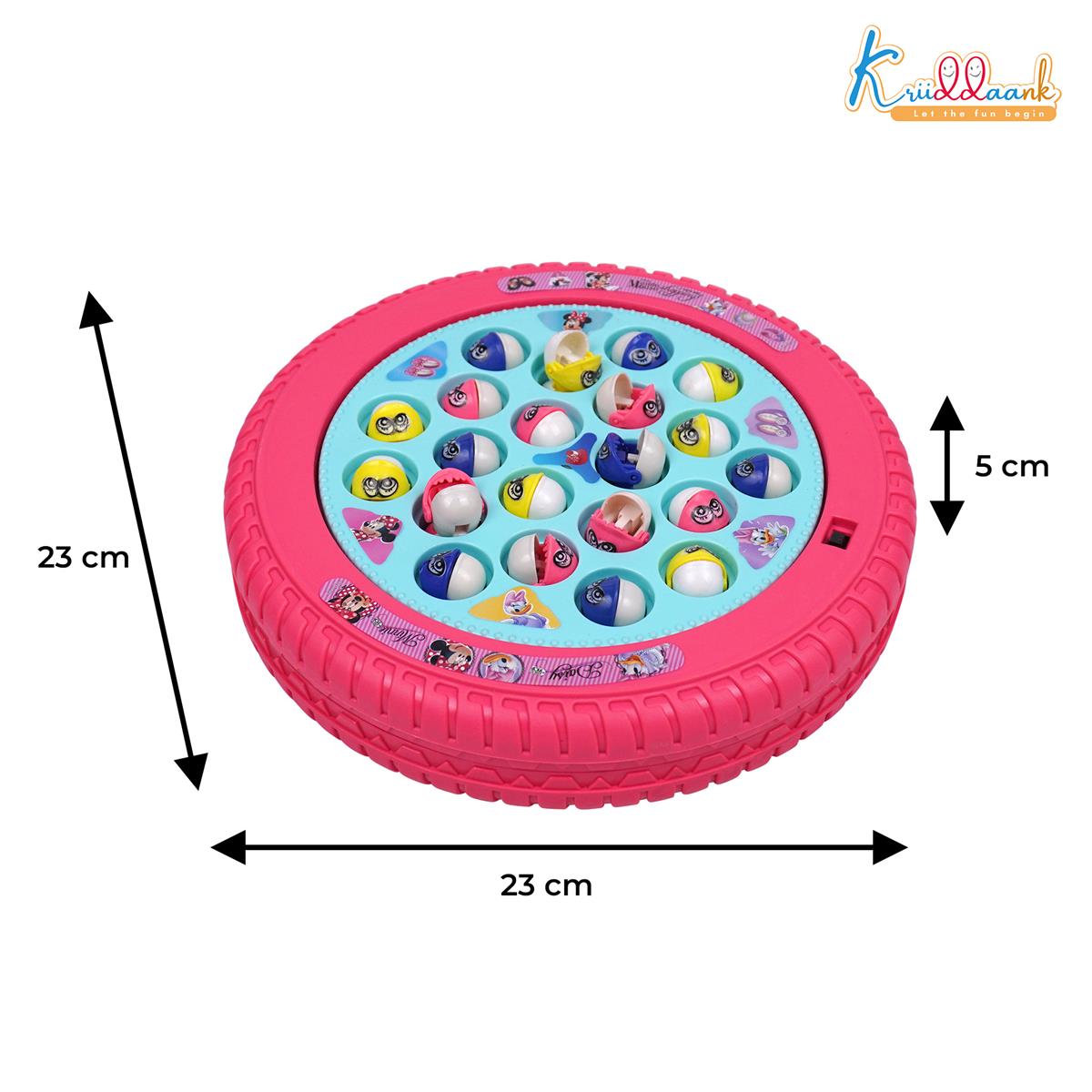 Kriiddaank Minnie Mouse Musical Fishing Game - Rotating Battery Operated Pond with 21 Fish & 4 Fishing Poles - Pink Educational & Interactive Toy for Kids and Toddlers Ages 3+
