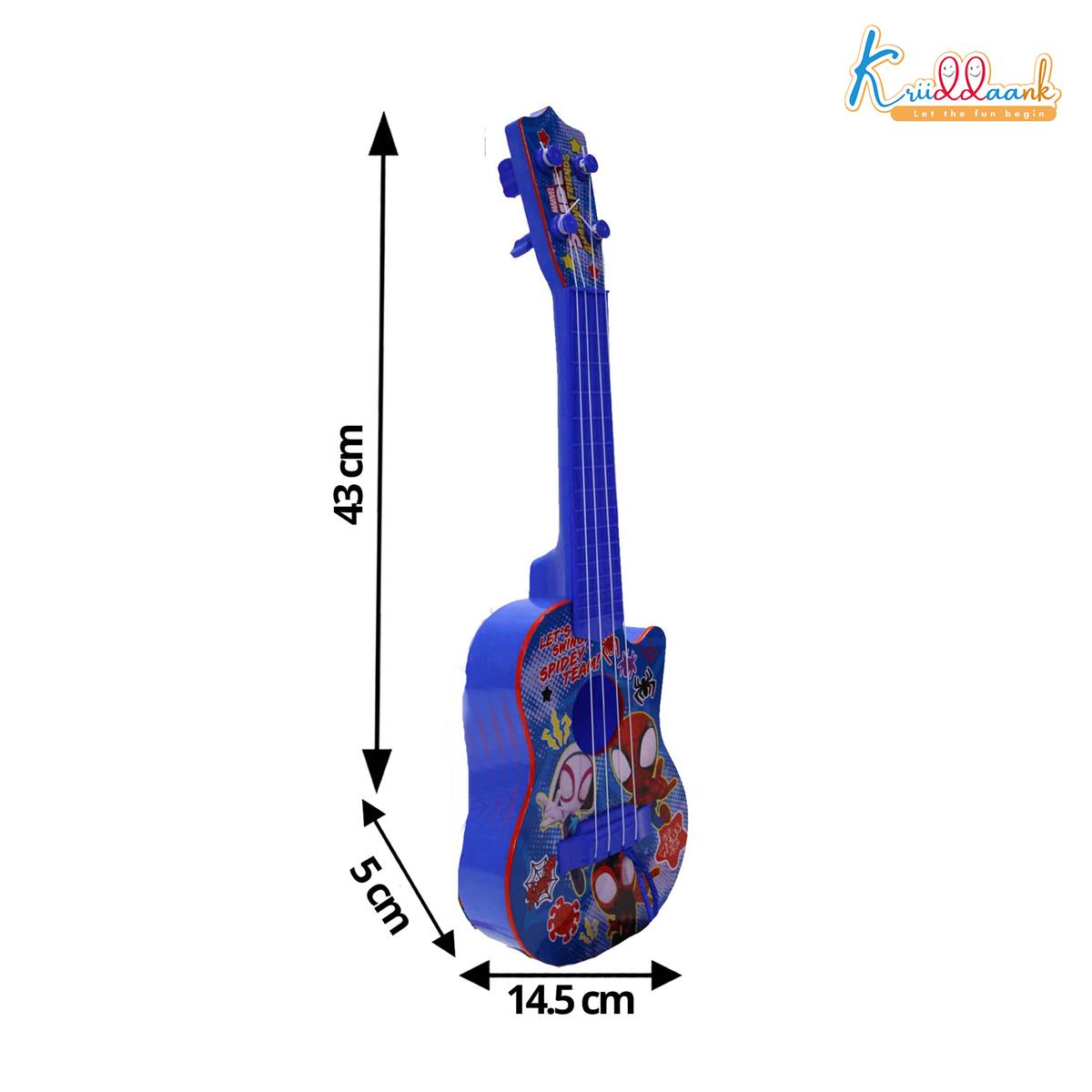 Spiderman 4-String Small Toy Guitar for Kids (3+ Years) - Adjustable String Tension, Fingerstyle Tab & Pick | Educational Musical Instrument for Boys | Portable & Safe Design, Blue