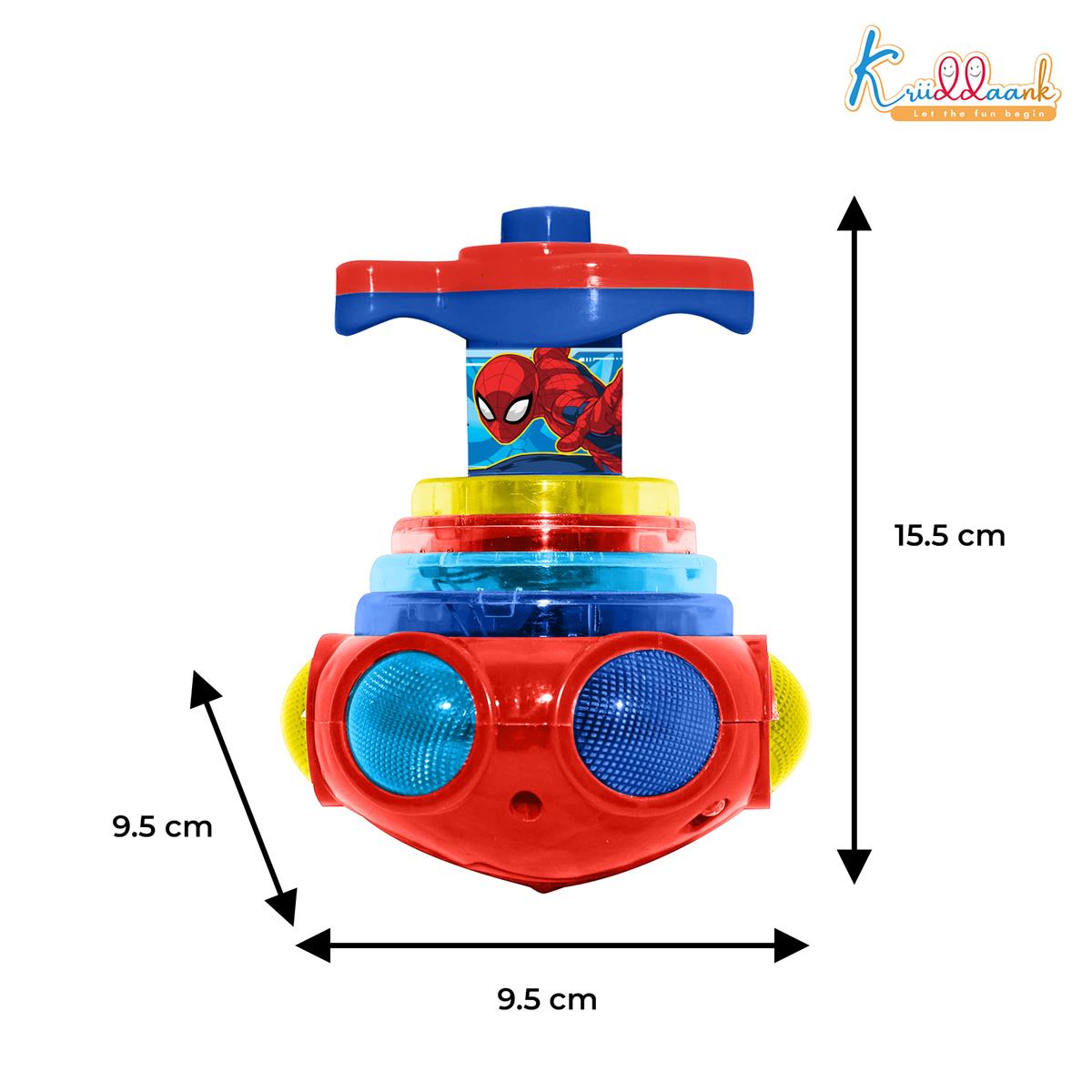 Dizzy Glow Top - Spiderman Musical Spinning Toy with Vibrant Flashing Lights & 360 Degree Rotation, Safe Rounded Edges, Battery Operated Fun for Kids Aged 3+ Years - Blue