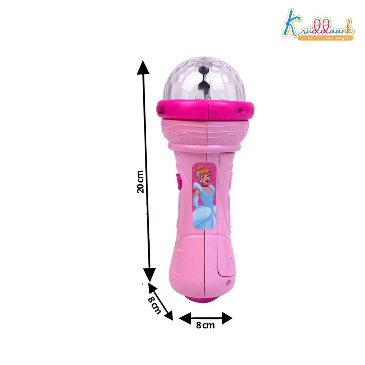 Kriiddaank Disney Princess Musical Microphone for Kids - Pink Karaoke Singing Mic with Rotating Disco Lights & Projector, Interactive Sound Toy for Girls 3+ Years, Ideal Birthday Gift