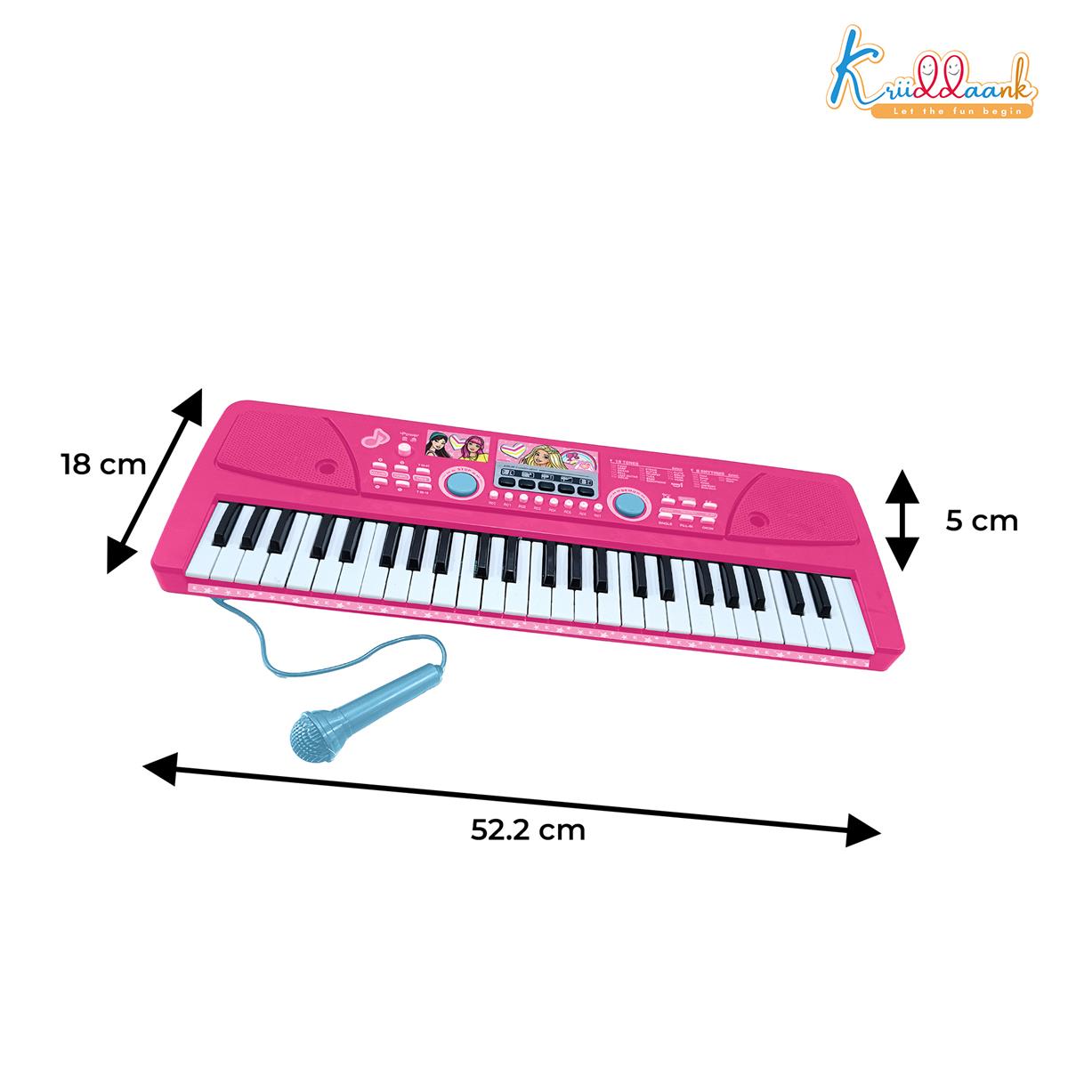 Barbie 50 Keys Musical Keyboard Piano for Kids with Microphone, 16 Rhythms, 8 Instrument Sounds, 16 Tones, Dual Power (USB/Battery), Learning & Educational Toy for Girls Age 3+, Pink